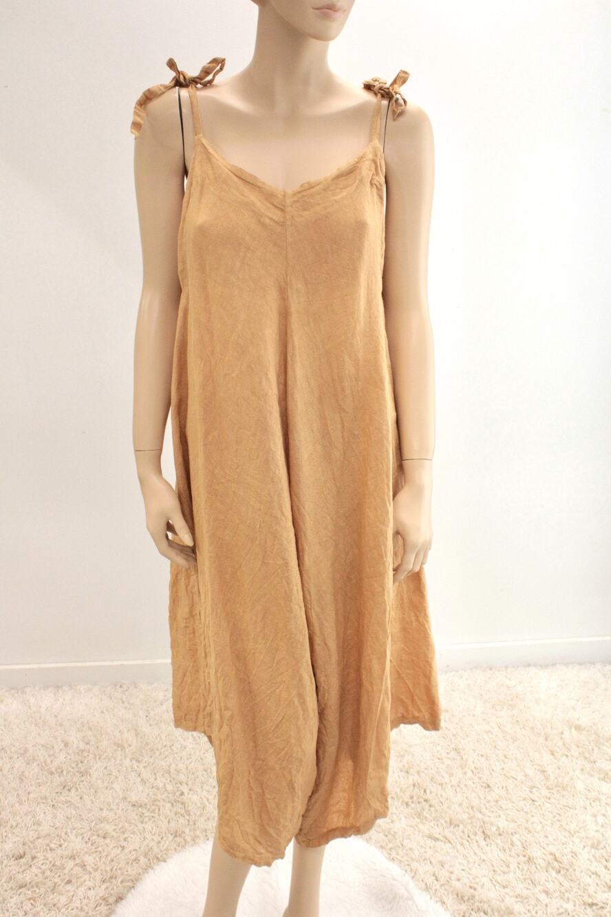 Meo Meli Italian Linen Jumpsuit Romper Tie Straps sz M Wide Leg Lagenlook